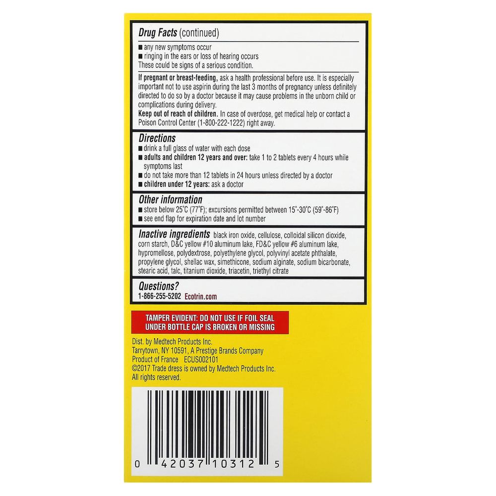 Ecotrin, Arthritis Pain, аспирин в защитной оболочке, обычная сила действия, 325 мг, 300 таблеток