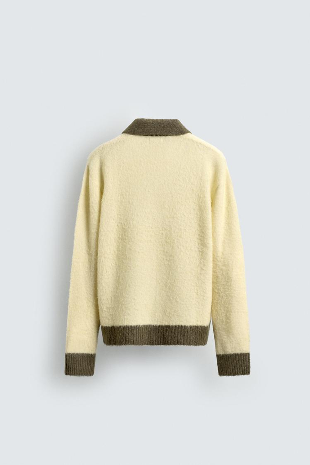 ZARA ПОЛО ИЗ ТРИКОТАЖА С КОНТРАСТНЫМИ ЭЛЕМЕНТАМИ И ШЕРСТЬЮ, ЭКРЮ