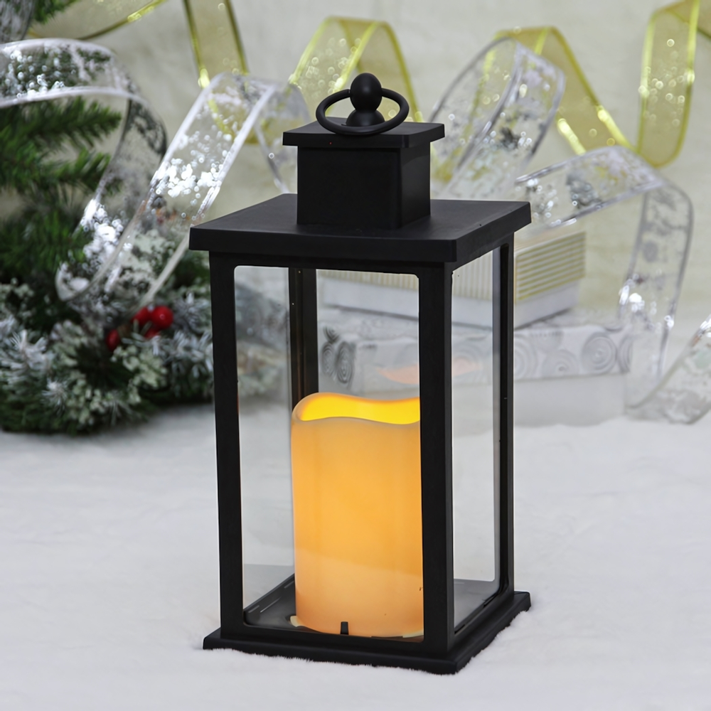 Сувенир с подсветкой "Волшебная свеча" 13*13*29 см (работает от 3*ААА), Черный (Серпантин)