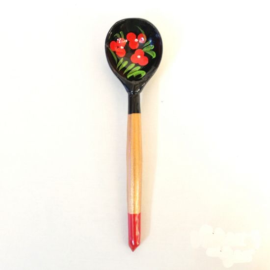 LHL6502 Деревянная ложка маленькая, роспись "Чернушка", Хохлома