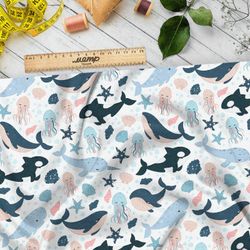 Ткань поплин киты и косатки