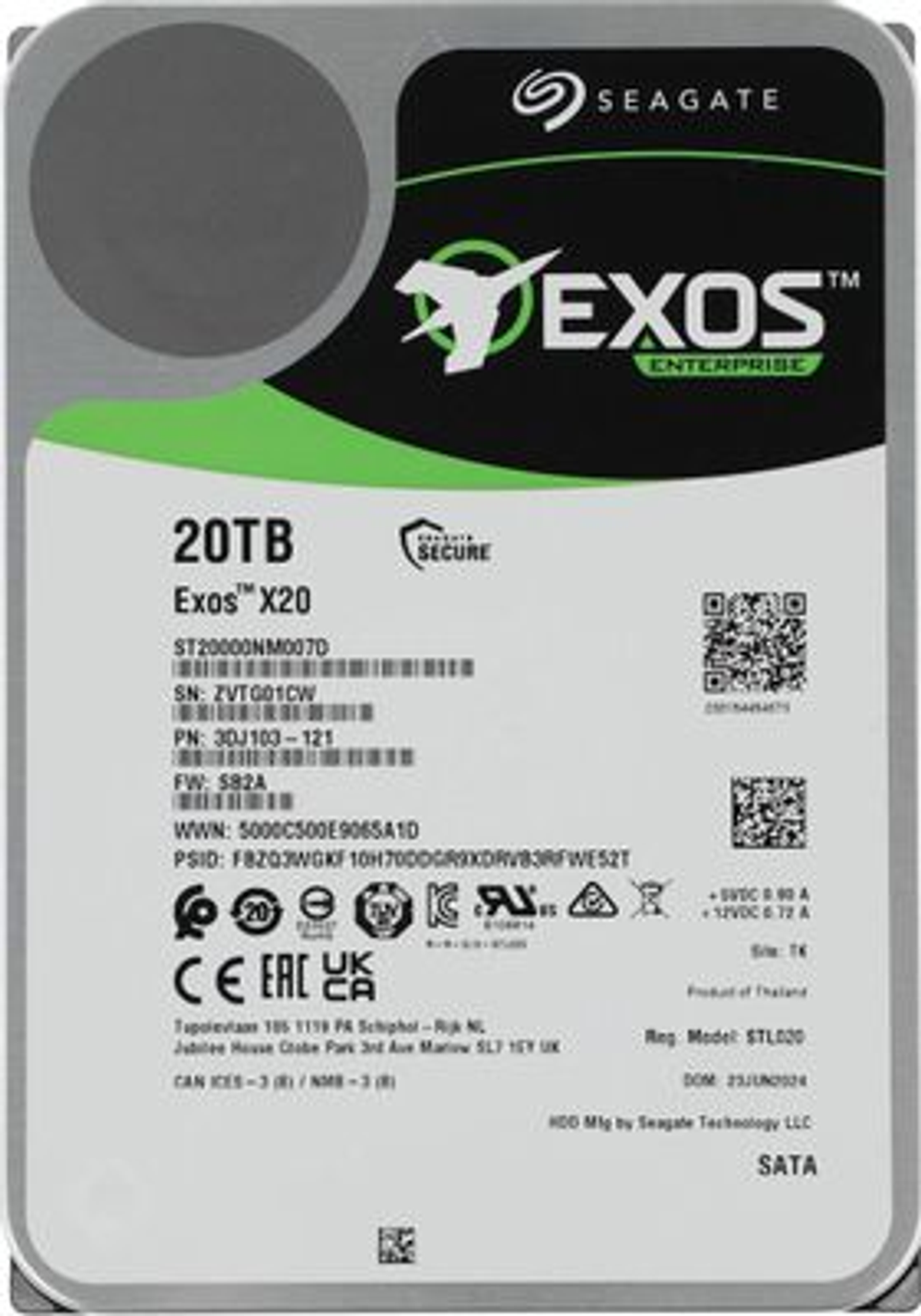 Серверный жесткий диск HDD Seagate 20TB SAS 7.2K 3.5" ST20000NM007D