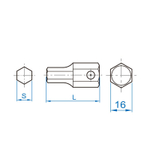 Вставка (бита) ударная торцевая 16 мм, HEX, 17 мм, L = 40 мм KING TONY 174017H