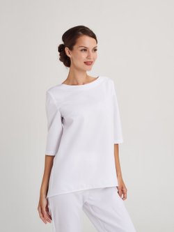 Современная медицинская блуза Бл-349/2 рукав 3/4 цвет белый