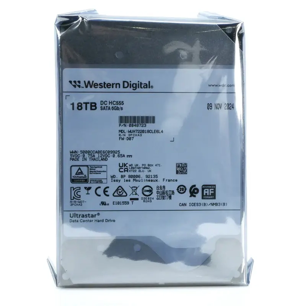 Корпоративный жесткий диск повышенной надежности HDD 18Tb WD ULTRASTAR 512MB 7200RPM SATA3 3,5" WUH722018CLE6L4