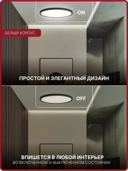 Светильник потолочный светодиодный 20 Вт / люстра для кухни, гостиной комнаты, спальни, ванной, гаража, детской, прихожей / круглый настенный, накладной
