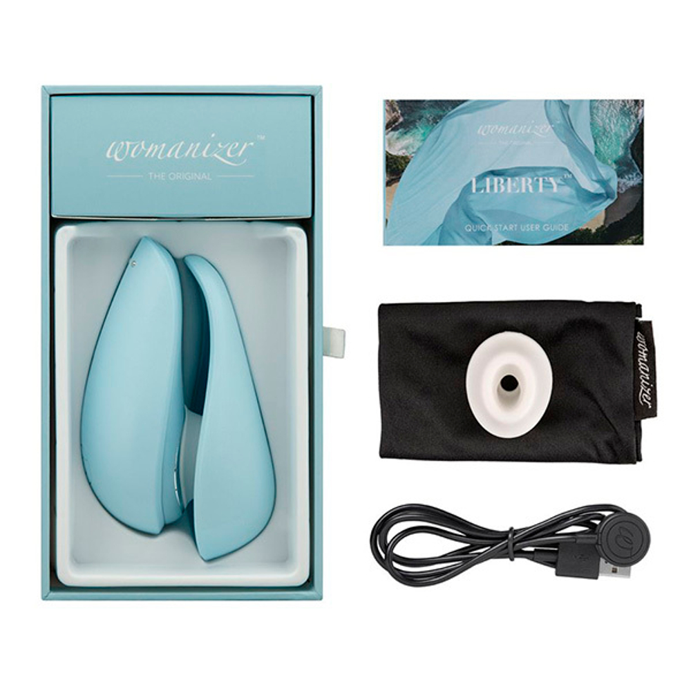 Голубой бесконтактный клиторальный стимулятор 10,4см Womanizer Liberty Clitoral Stimulator Powder Blue WZ11GB0200