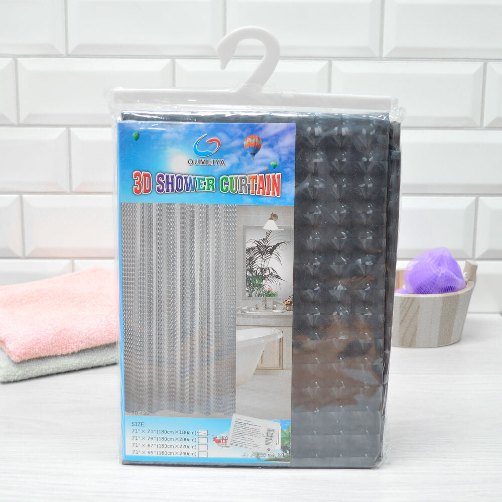 Штора для ванной 3D серый 180*180см, EVA