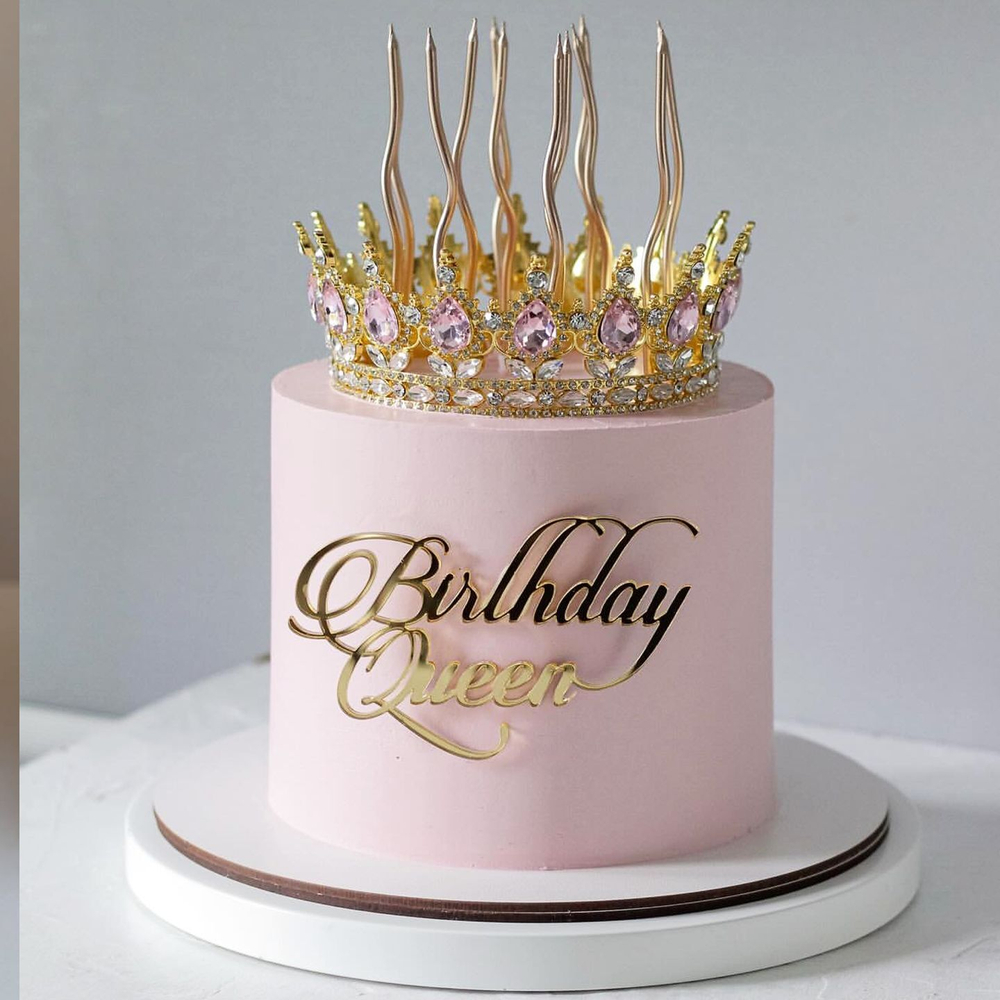 Декоративная корона на торт, золото (Розовые камни)