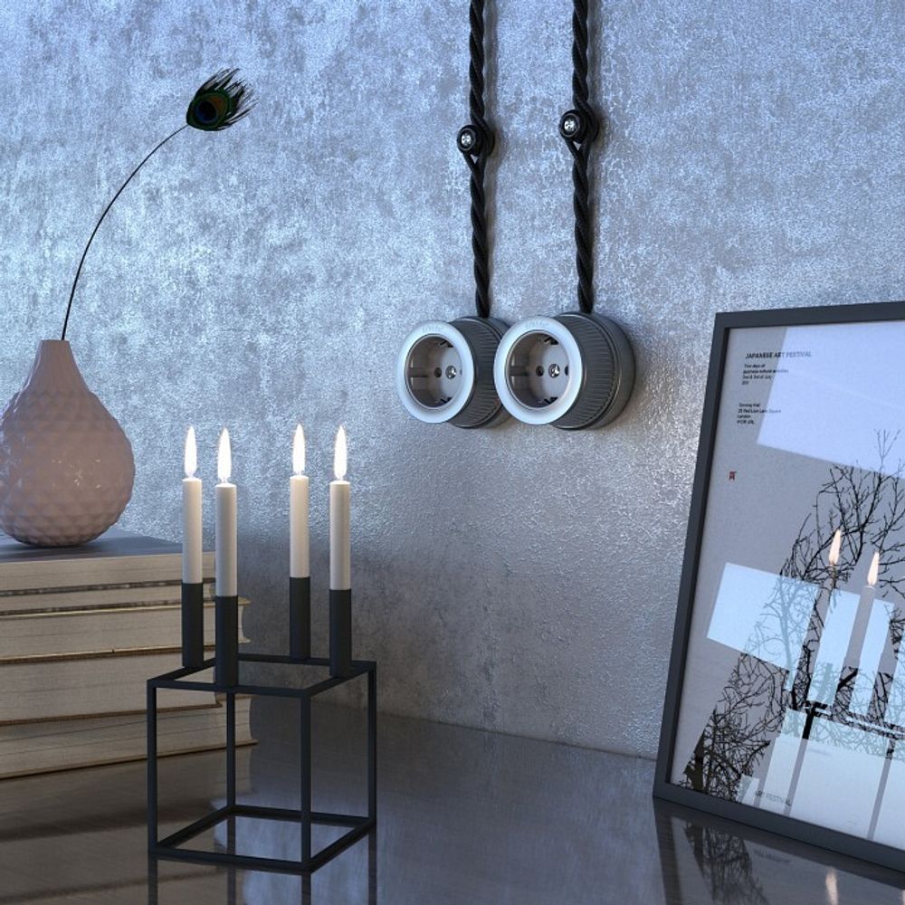 Розетка с заземлением и со шторками Werkel Ретро (матовый хром) WL19-10-02