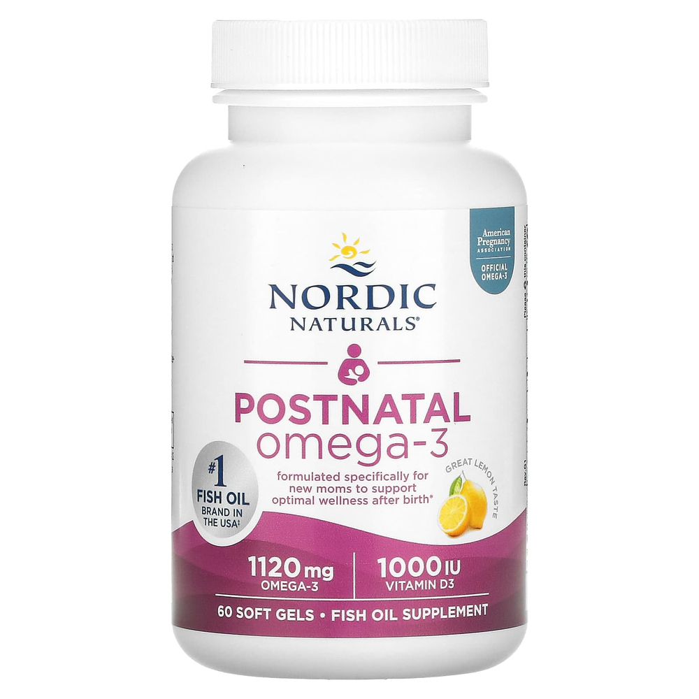 Nordic Naturals, омега-3 для применения в послеродовой период, со вкусом лимона, 60 капсул