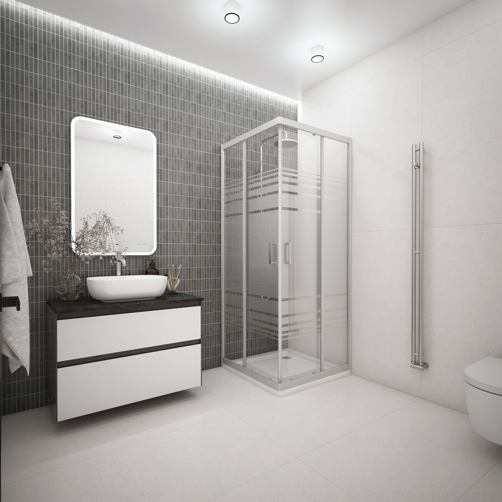 Душ.ограждение City Trend Grey 800*800*1850 квадрат (стекло 4мм текстур, сер. ал. проф, без поддона)