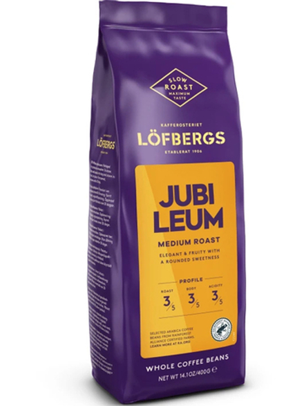 Кофе в зёрнах Lofbergs Jubileom 400 г, 100% арабика, светлый кофе темной обжарки