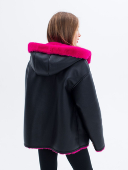 Дубленка короткая зимняя, фуксия, Северина