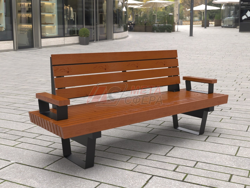 Скамейка Rail Road 02 продольная с подлокотниками