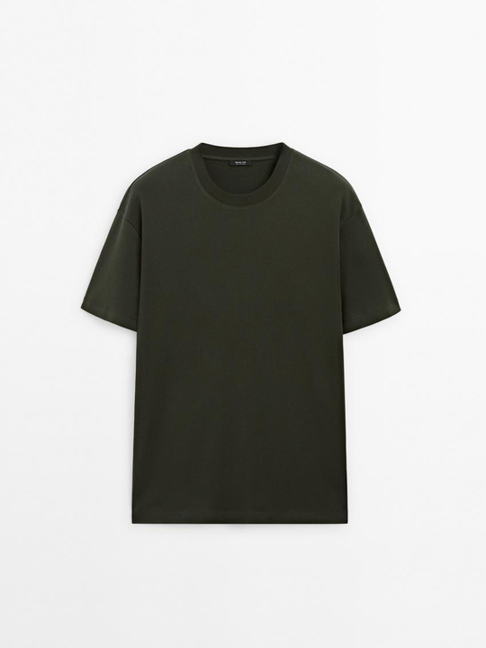 Massimo Dutti Хлопковая футболка-поло с короткими рукавами, зеленый
