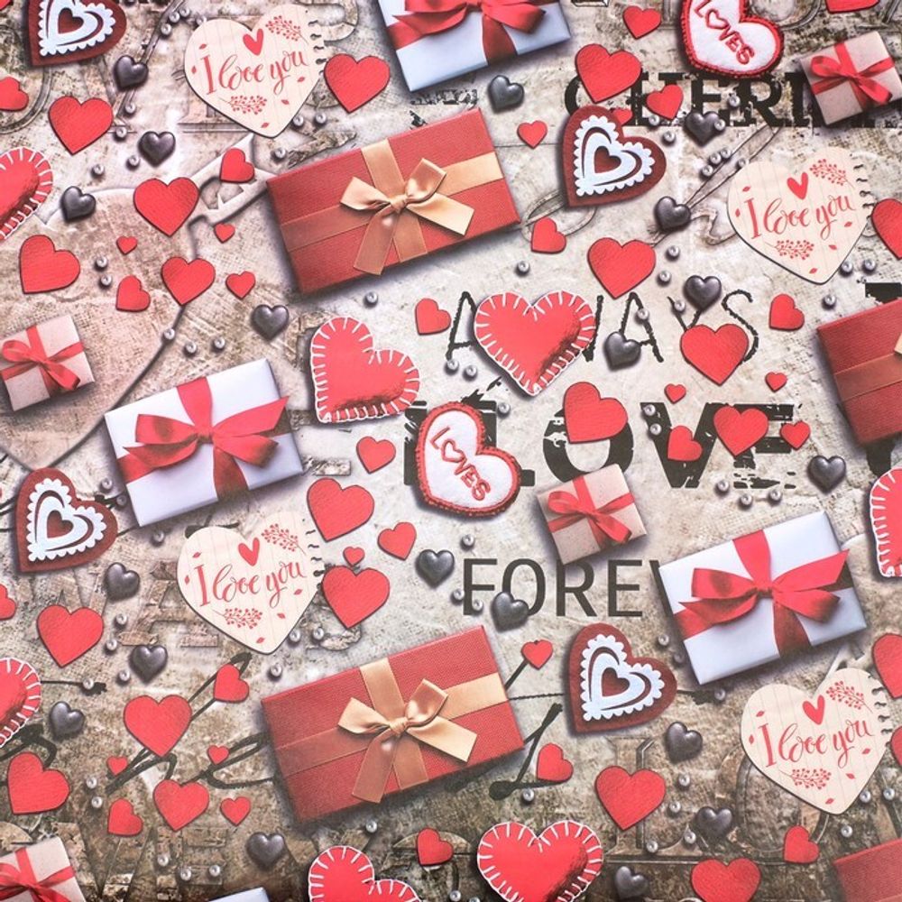 Бумага упаковочная, глянцевая &quot;Love&quot;, 70 х 100 см