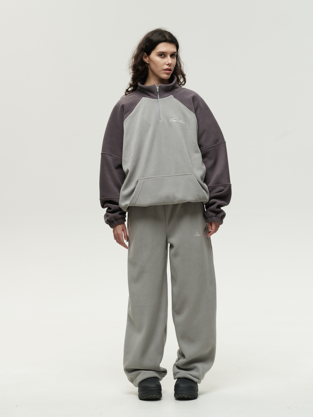 Drawstring Half-Zipped Sweatshirt Double Grey
