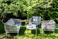 "Диего" лаунж-зона 4-местная плетеная из роупа (веревки), каркас алюминиевый белый, роуп бежевый