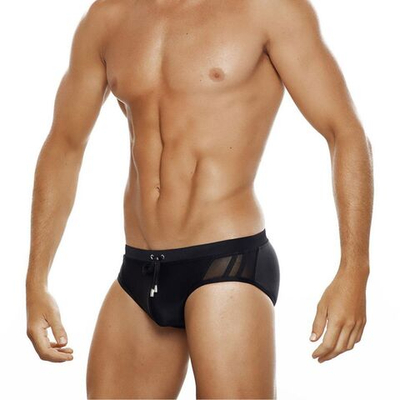 Черные плавки-брифы с полупрозрачными вставками по бокам (Размер: M) (Цвет: черный)