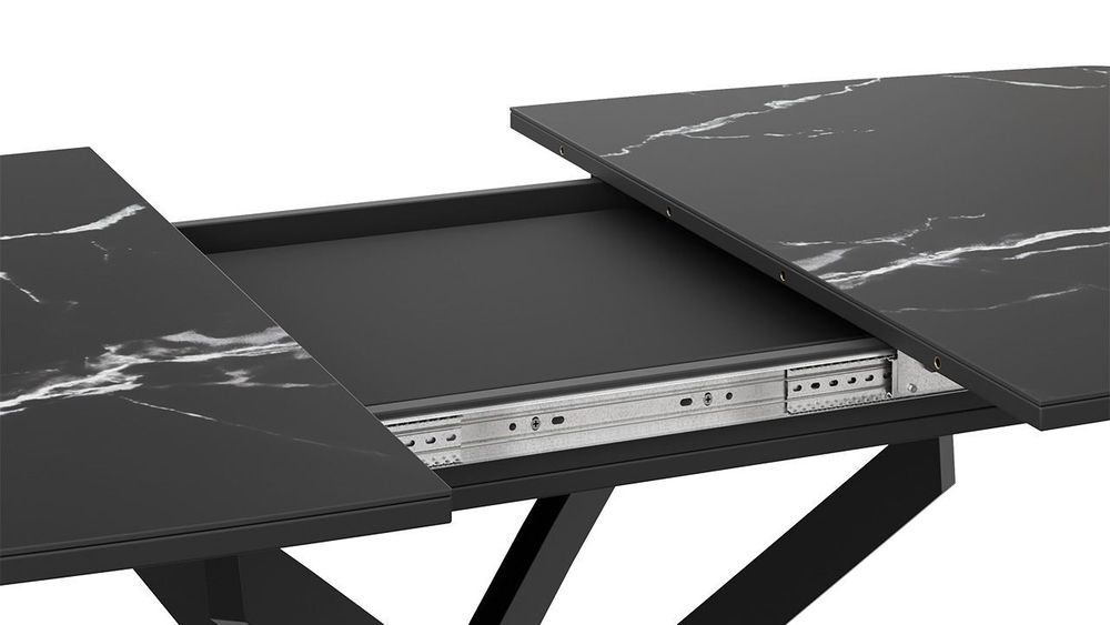Стол кухонный обеденный раздвижной Черный муар/Стекло матовое черный мрамор 134(173)х90х75 см