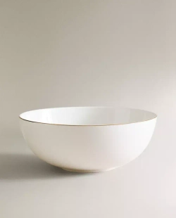 ZARA HOME ФАРФОРОВАЯ САЛАТНИЦА С ЗОЛОТЫМ ОБОДКОМ, ЗОЛОТОЙ