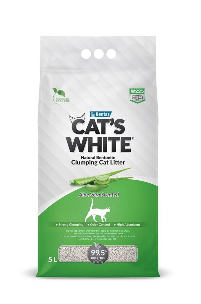 Cat&#39;s White Aloe Vera комкующийся наполнитель с ароматом алоэ вера для кошачьего туалета 5 л