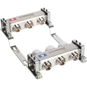 Коллектор Rommer 1"x3/4" на 3 контура с запорными клапанами (нерж. сталь) RMS-3200-000003