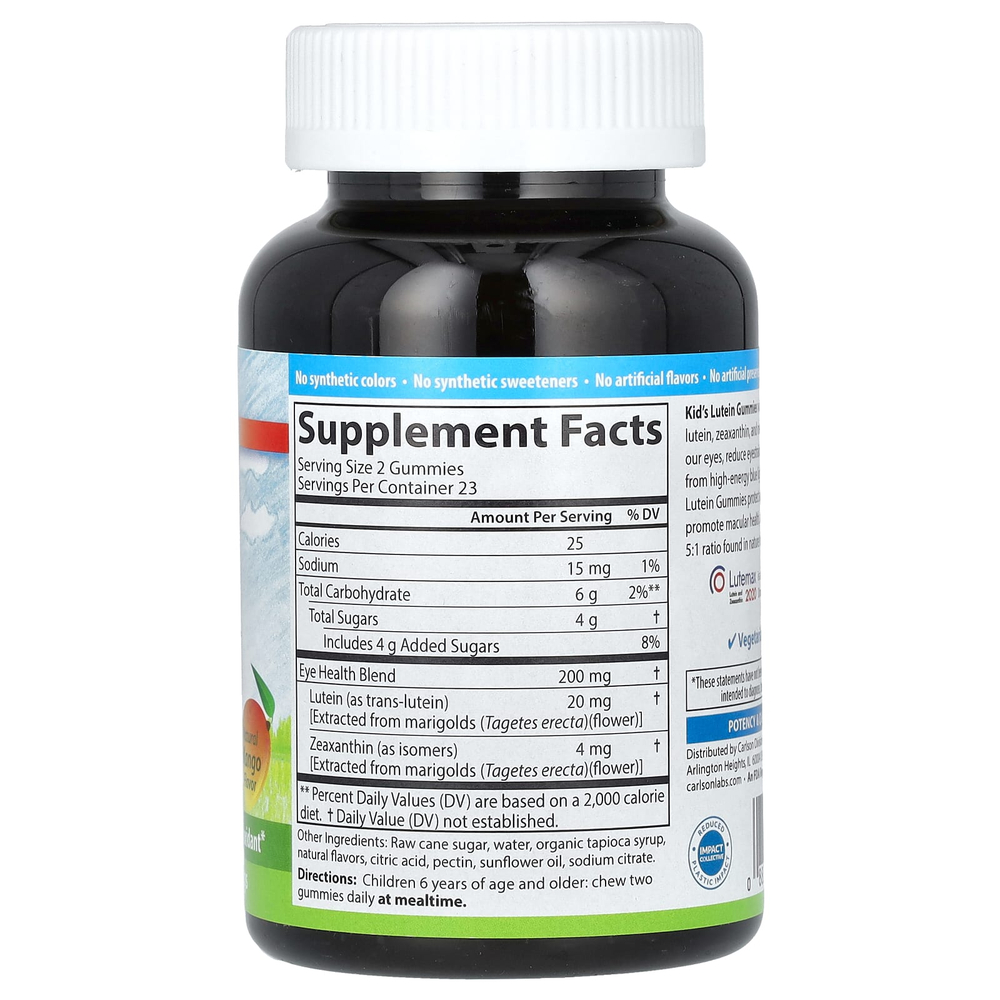 Carlson, Kid's Lutein Gummies, натуральное манго, 46 вегетарианских жевательных таблеток
