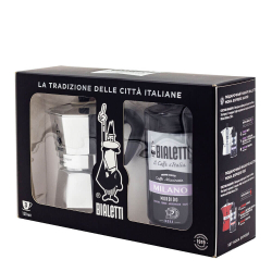 Подарочный набор Bialetti Moka Express Silver + Caffe Milano 3 порции