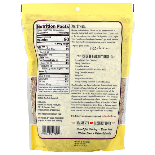 Bob's Red Mill, Мука из фундука тонкого помола, без глютена, 396 г (14 унций)