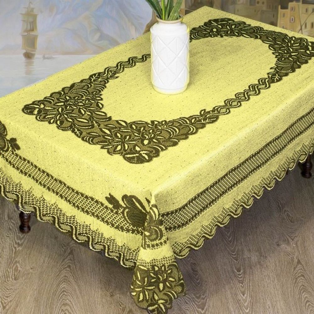 Скатерть жаккардовая прямоугольная, цвет лимон-кофе, Польша. Скатерть жаккардовая прямоугольная, цвет лимон-кофе, Польша.