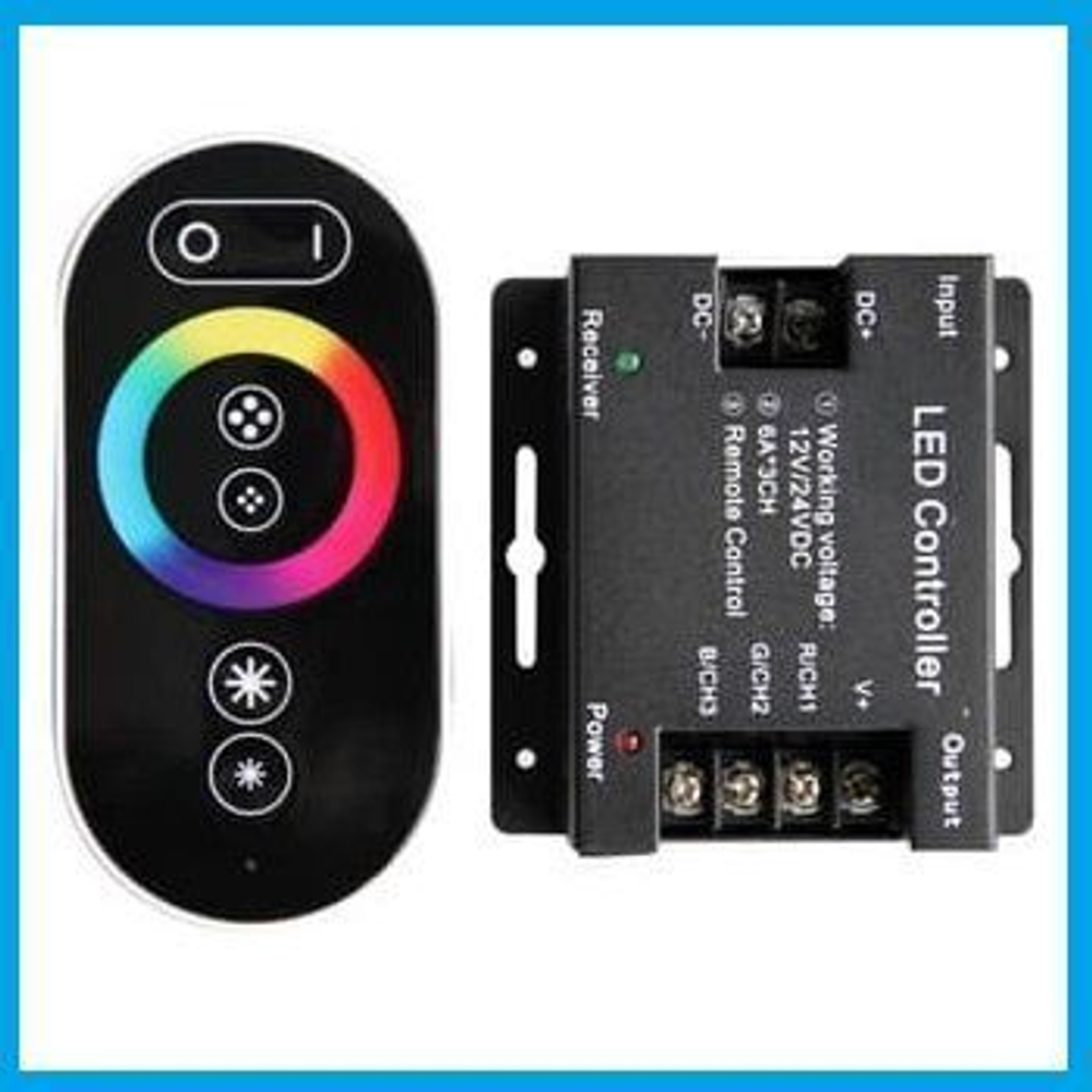 Контроллер RGB 12V 216W(24V 432W) 18A RGB с кольцевым сенсорным черным радиопультом rfc18aesb