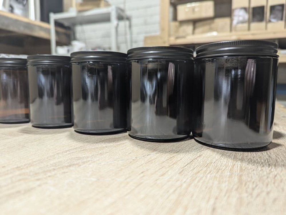 Коричневые банки 270 мл с матовыми черными крышками, 20 шт