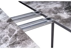 Стеклянный стол Алингсос 100(140)х100х76 черная шагрень / мрамор серый