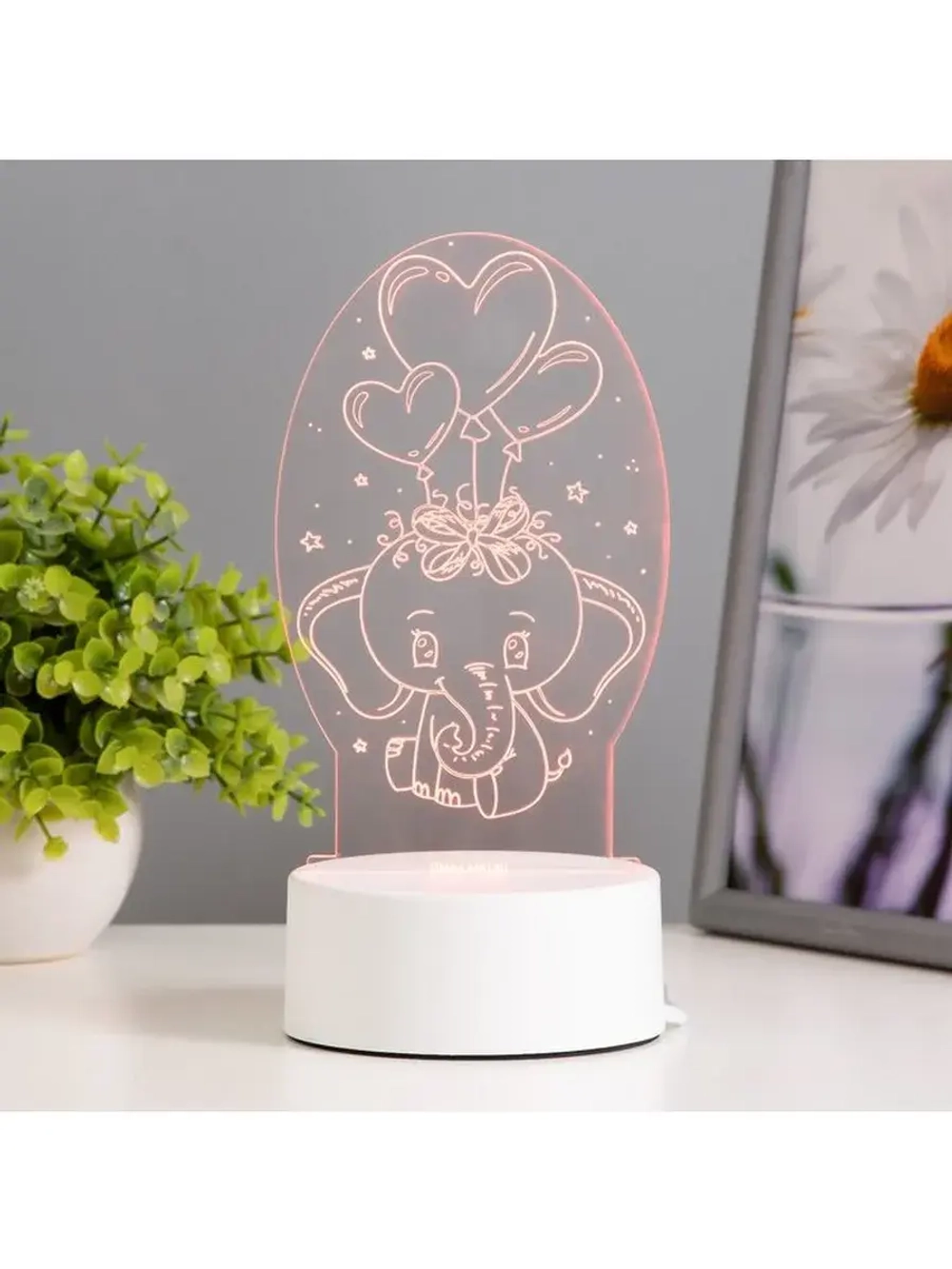 Светильник 3D ночник RISALUX «Слоненок», LED RGB, от сети, 1