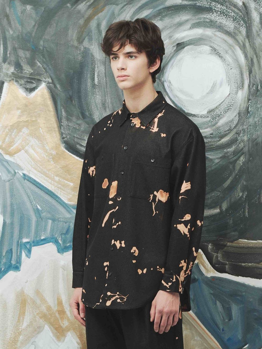 Рубашка Sashina Bleach Tie-Dye черная