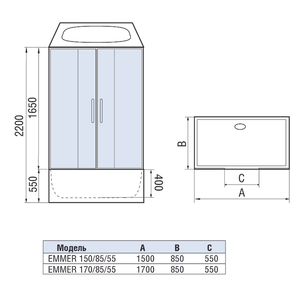 Душевой бокс WeltWasser WW500 Emmer 170/85/55 170х85 10000003926 с гидромассажем