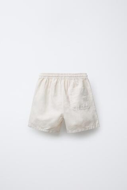 ZARA ШОРТЫ-БЕРМУДЫ ИЗО ЛЬНА И ХЛОПКА, ЭКРЮ