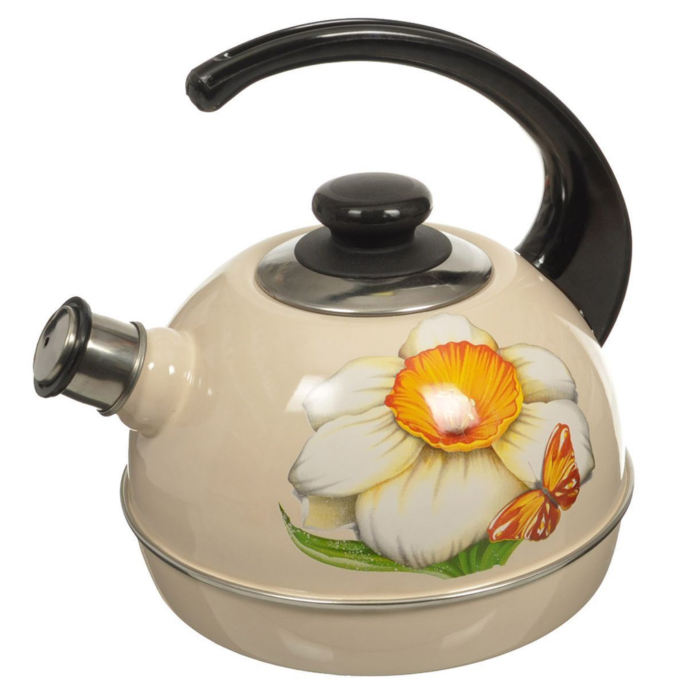 Чайник сталь, эмал, 3.5 л, свист, руч консоль, Рубин, сл кость, беж, T04/35/04/06/07/09/26/24