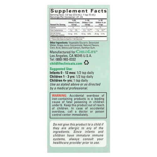 ChildLife Clinicals, жидкое железо, с натуральным ягодным вкусом, 118 мл (4 жидк. унции)