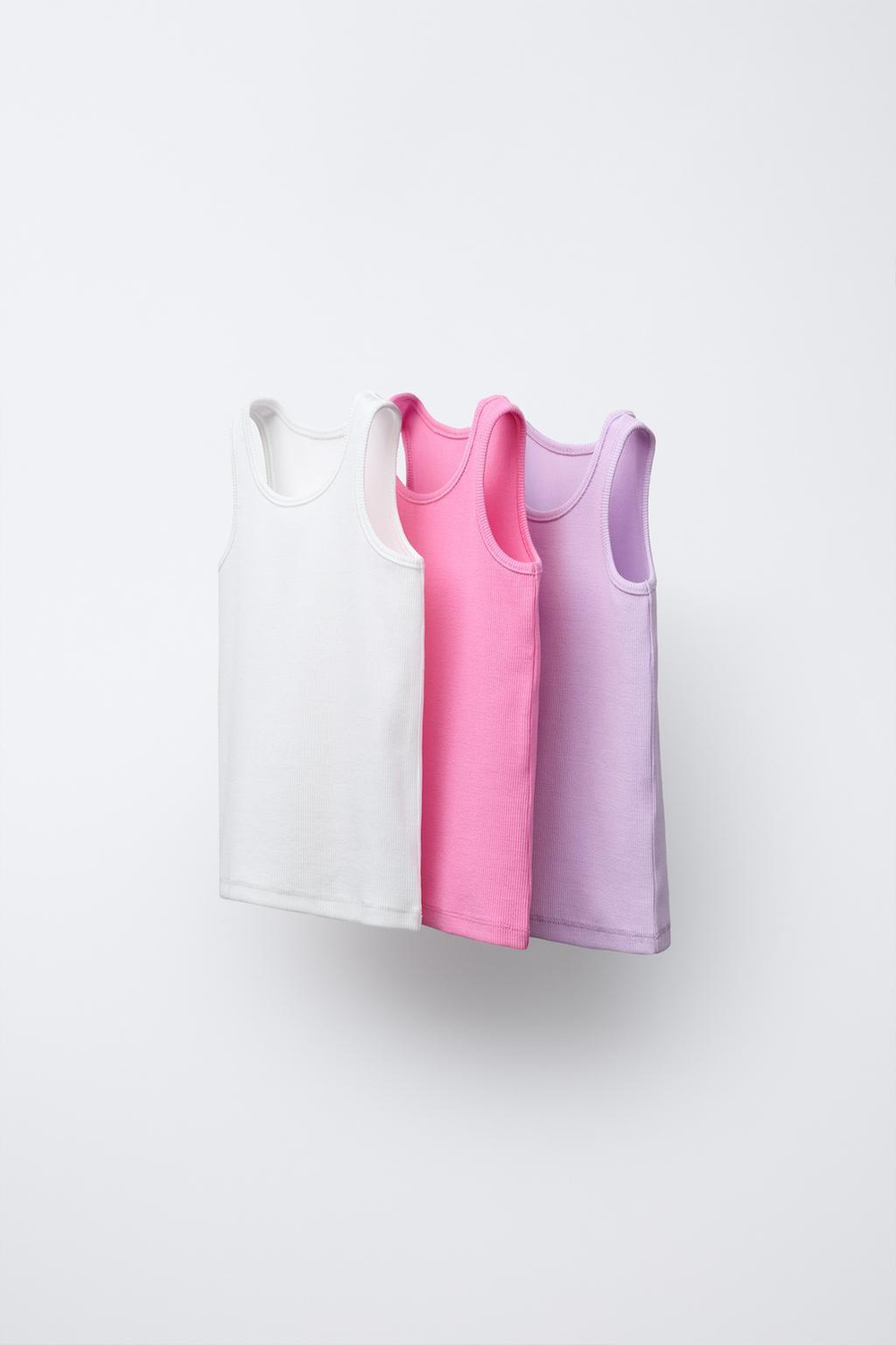 ZARA НАБОР ИЗ 3 ОДНОТОННЫХ ТОПОВ В РУБЧИК, РОЗОВЫЙ/ЛИЛОВЫЙ