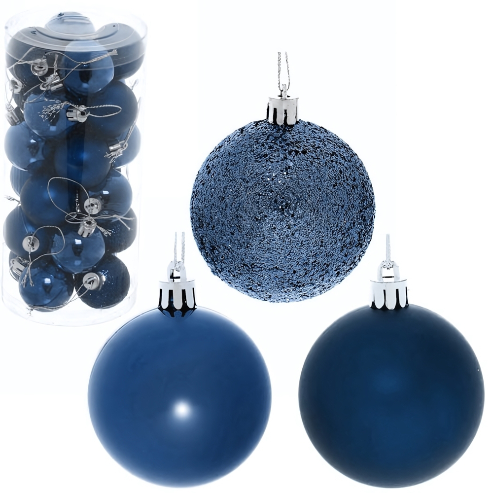 Новогодние шары 6 см (набор 24 шт) «Микс фактур», сапфир