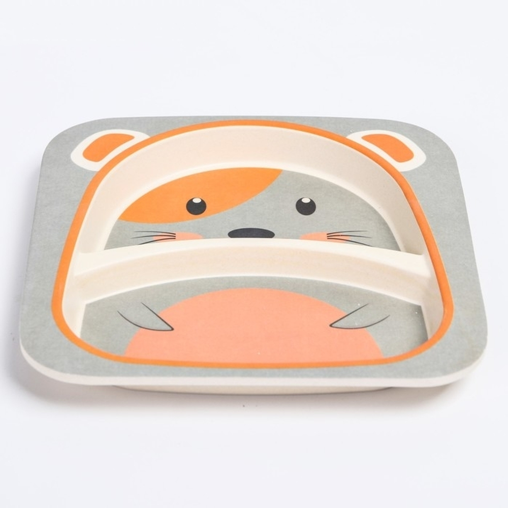 4482561 Набор бамбуковой посуды "Мышка", тарелка, миска, стакан, приборы, 5 предметов