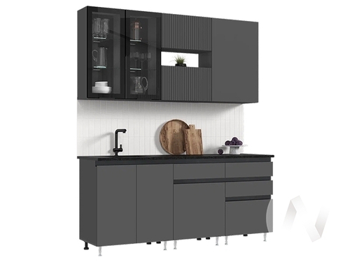 Кухня Техно-6 2;0м (графит/графит софт/кастилло темный)