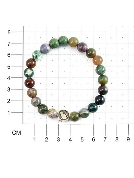 Браслет из натуральной зеленой яшмы с шармом Кошка - Защита и благополучие, на размерной сетке