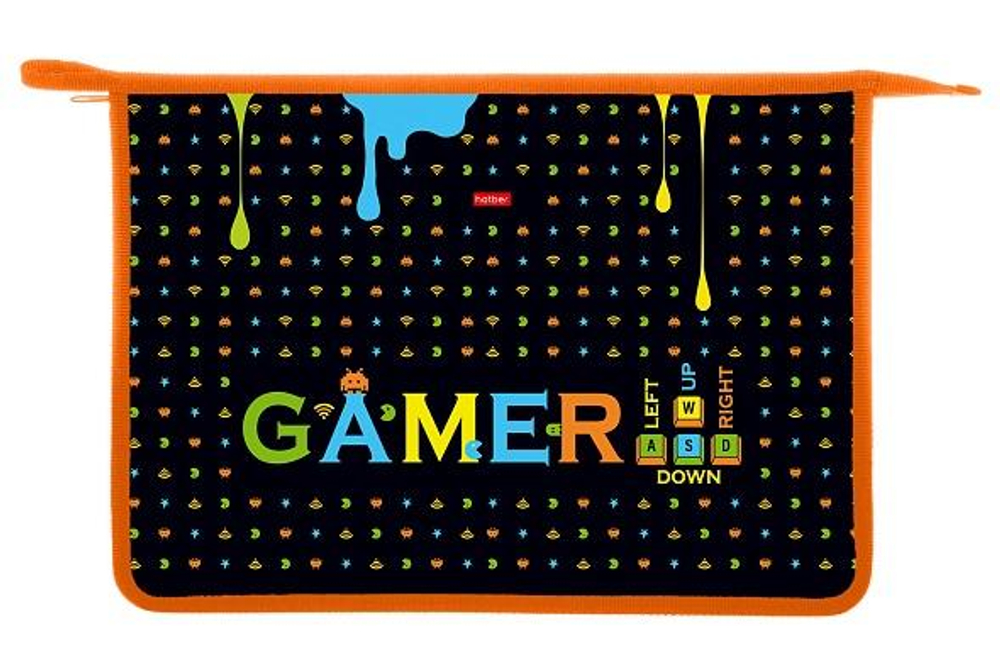 Папка для тетрадей А4ф 2 отд. с вкладышем пластиковая на молнии "Old gamer" (Хатбер)