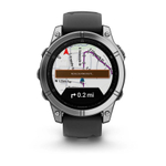 Спортивные часы Garmin fenix E, 47 мм, AMOLED, серебристый безель, чёрный силиконовый ремешок Безель из нержавеющей стали, AMOLED-дисплей со стеклом Gorilla Glass. Ремешок с классической застёжкой — на запястье обхватом 125–208 мм