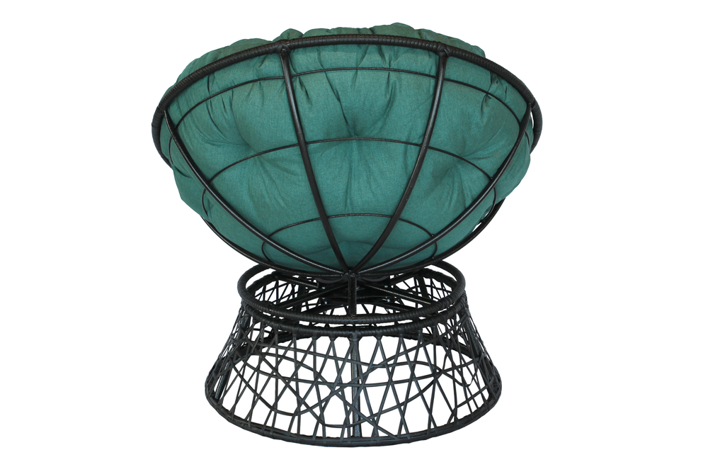 Кресло для отдыха Папасан Адис вращ 360 арт.45123МТ ротанг искусст 1уп. (чер, подушка зеленая) (М)