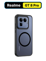 Чехол с Магсейф для Realme GT 8 Pro прозрачный матовый с черным бортом WLONS